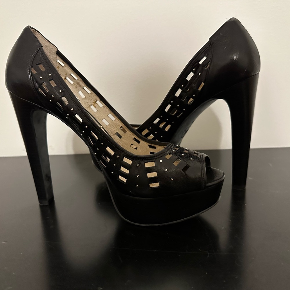 Michael Kors black leather platform heels